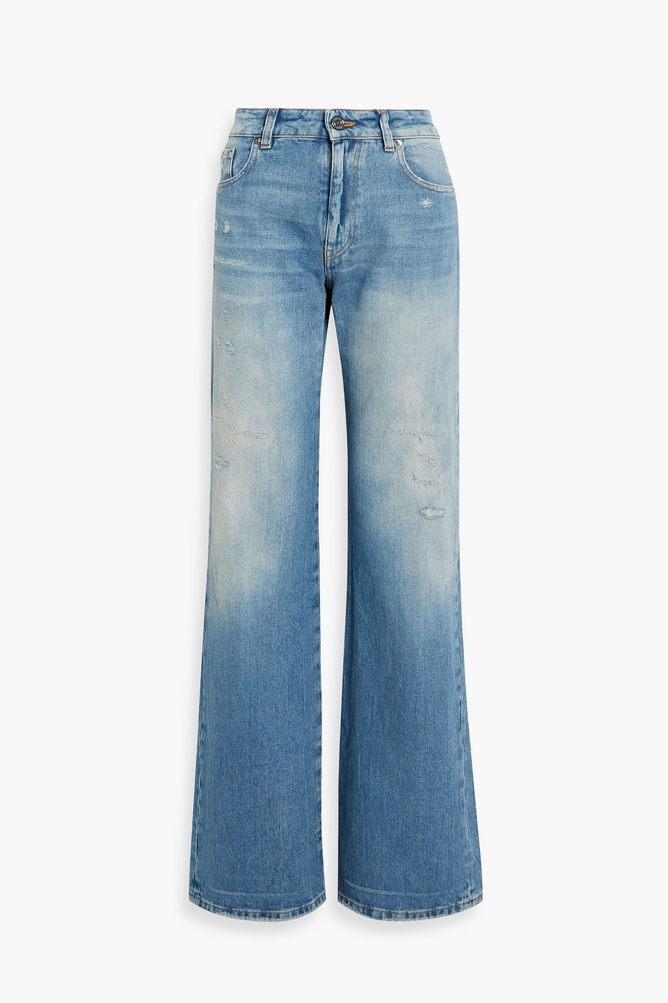 Missoni Crochet-trimmed Distressed Bootcut Straight-leg Jeans In Mid Denim