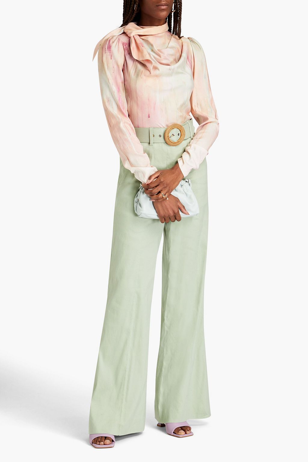 ZIMMERMANN Draped printed stretch-silk blouse