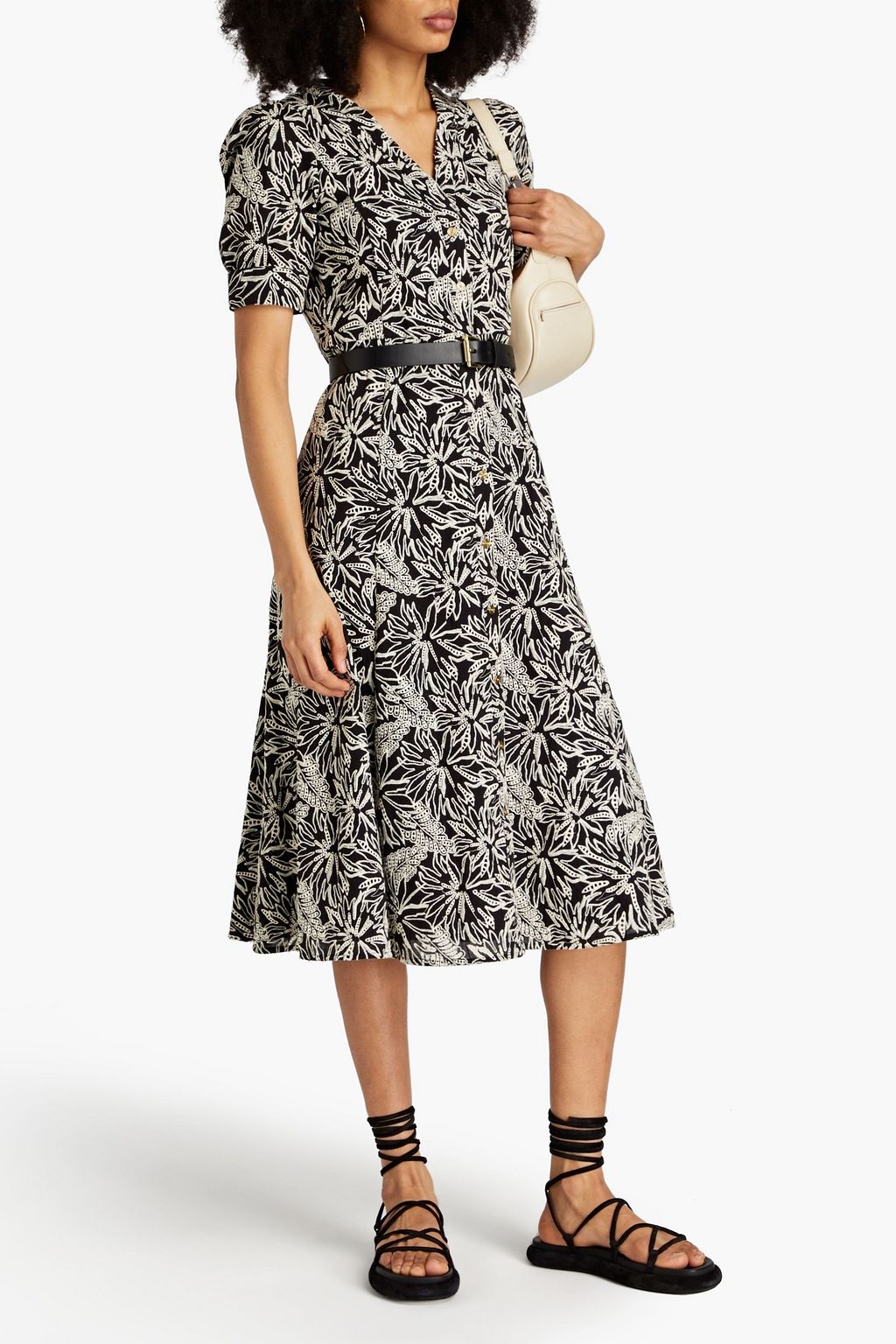 MICHAEL MICHAEL KORS Belted embroidered cotton midi shirt dress