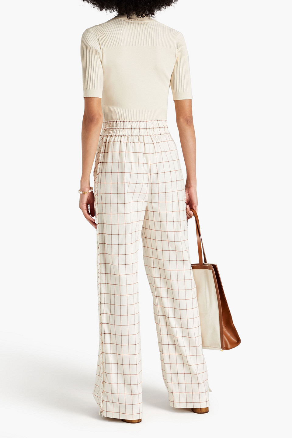 Shop Zimmermann Dancer Checked Cotton-blend Wide-leg Pants In Ecru