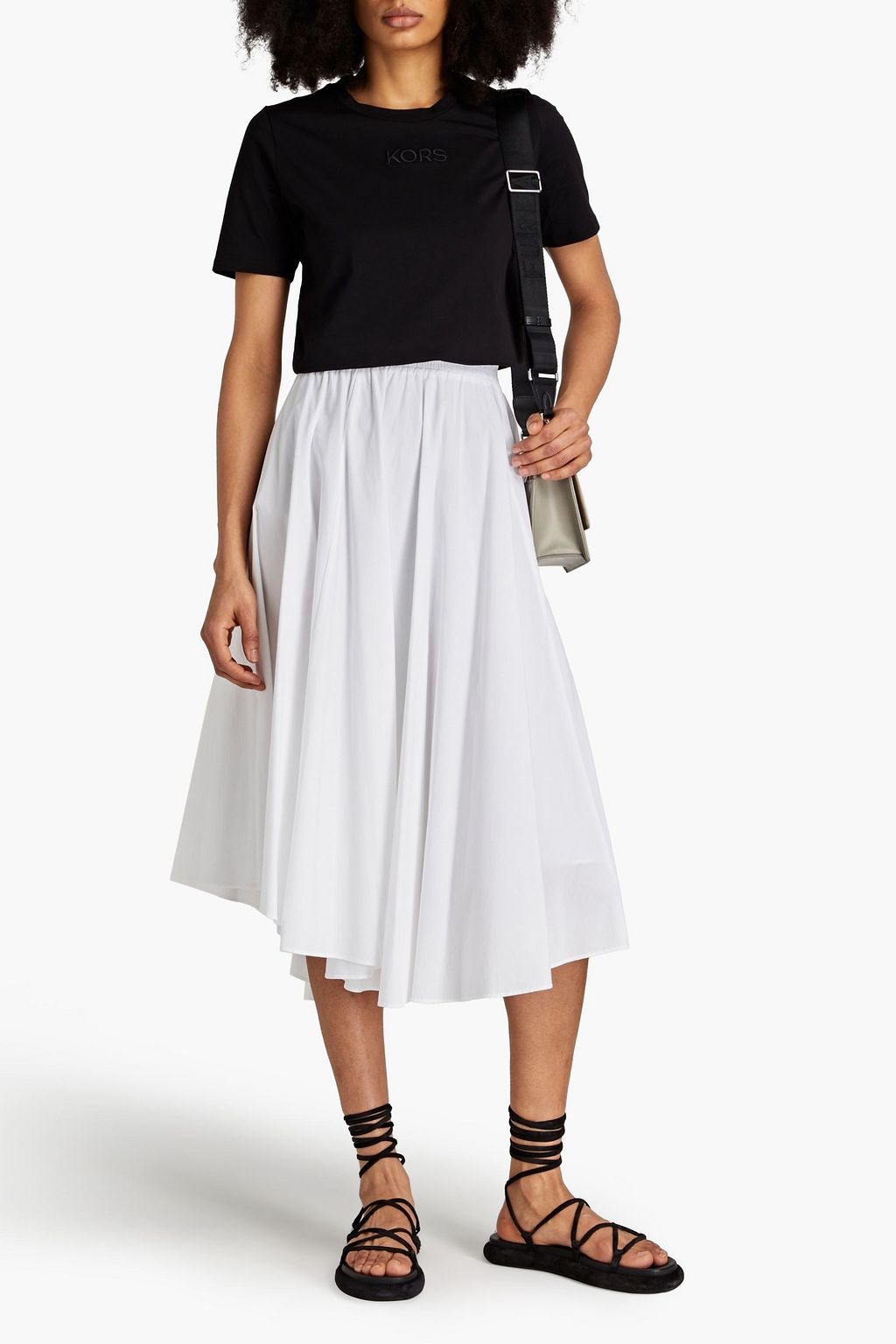 MICHAEL MICHAEL KORS Gathered cotton-blend poplin midi skirt