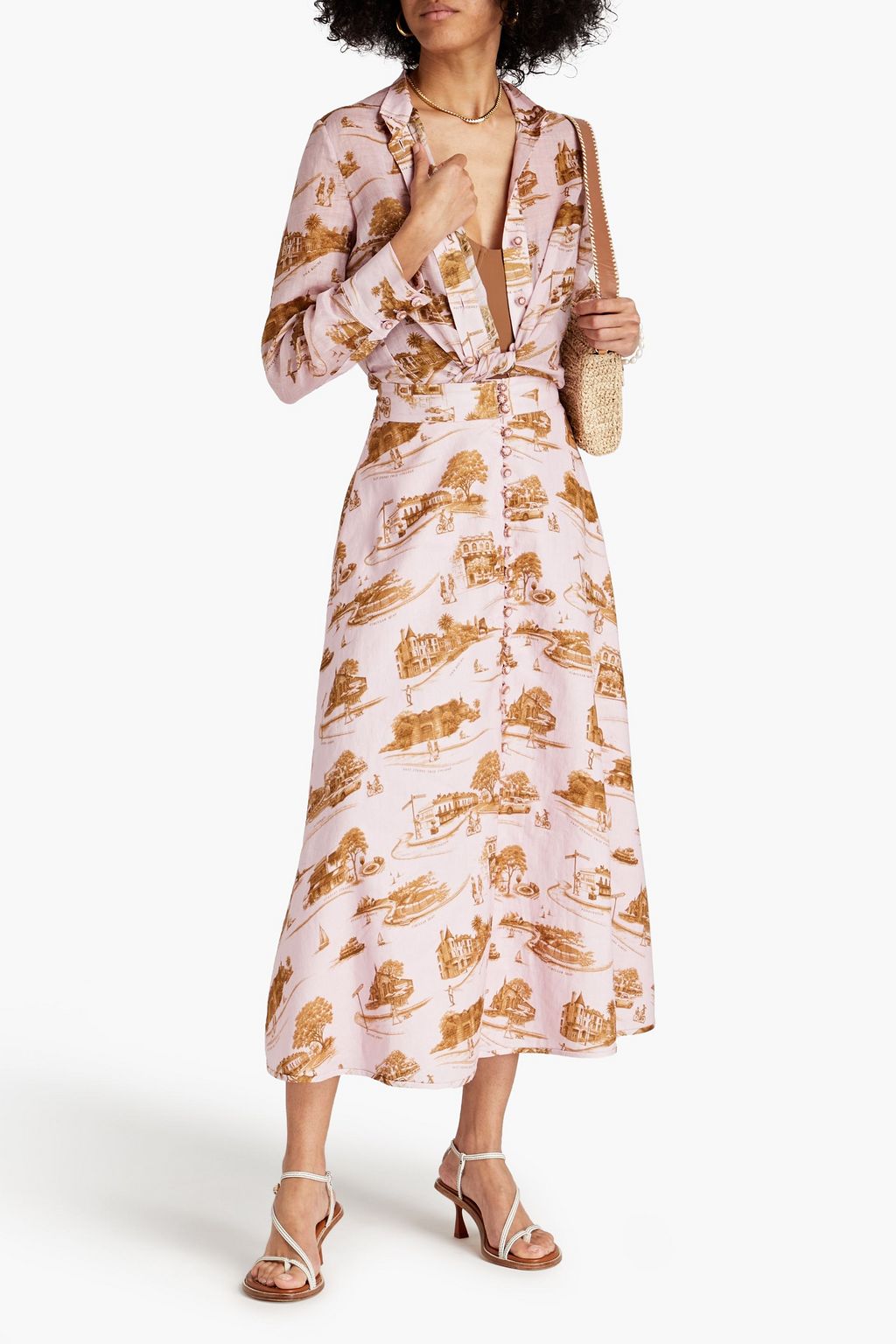 ZIMMERMANN Printed linen midi skirt