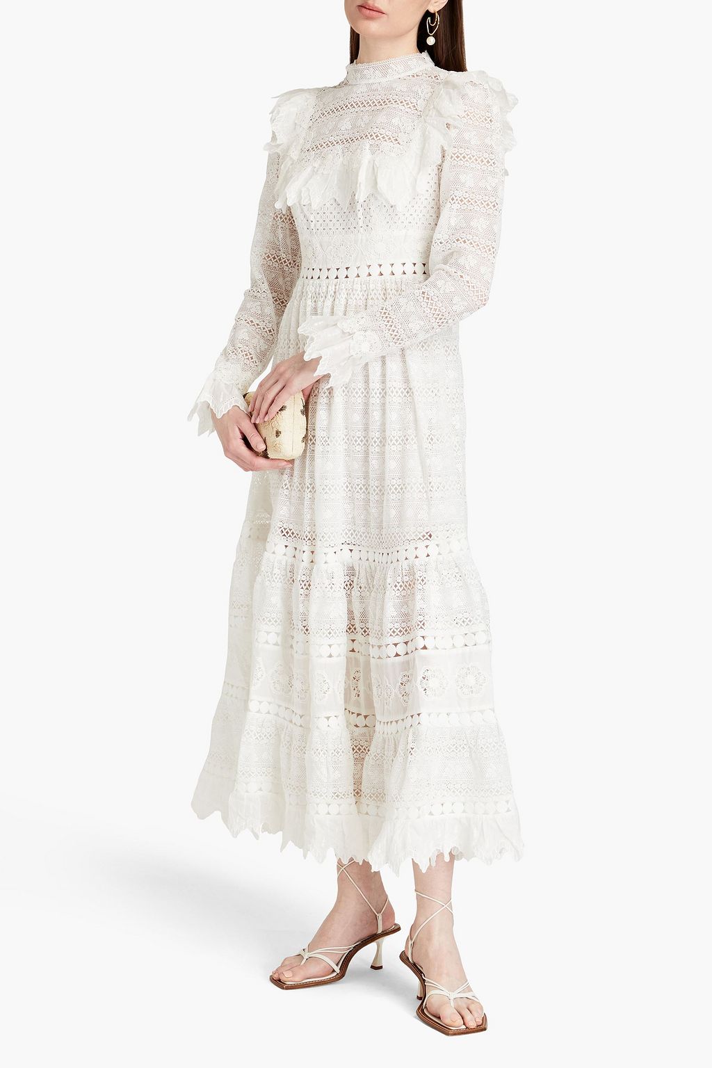 ZIMMERMANN Ruffled cotton crocheted lace maxi dress