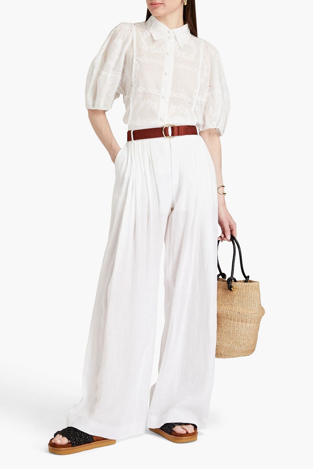 CHLOÉ Pleated linen wide-leg pants