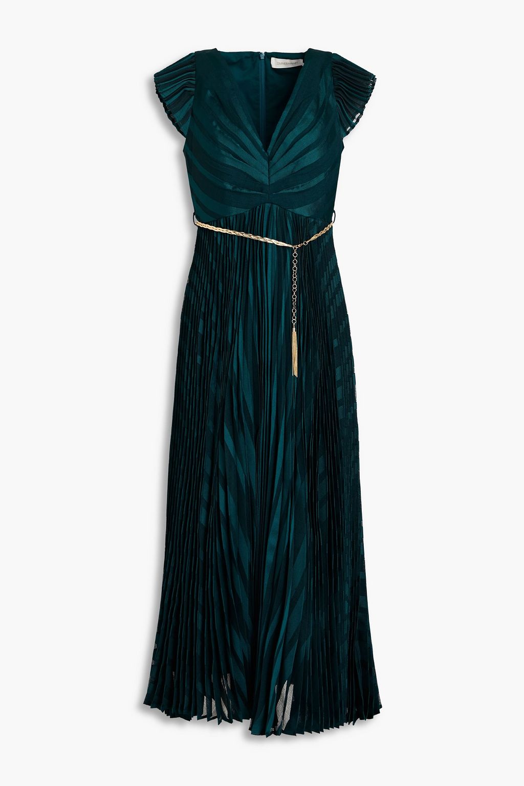 ZIMMERMANN Belted pleated jacquard and gauze midi dress THE