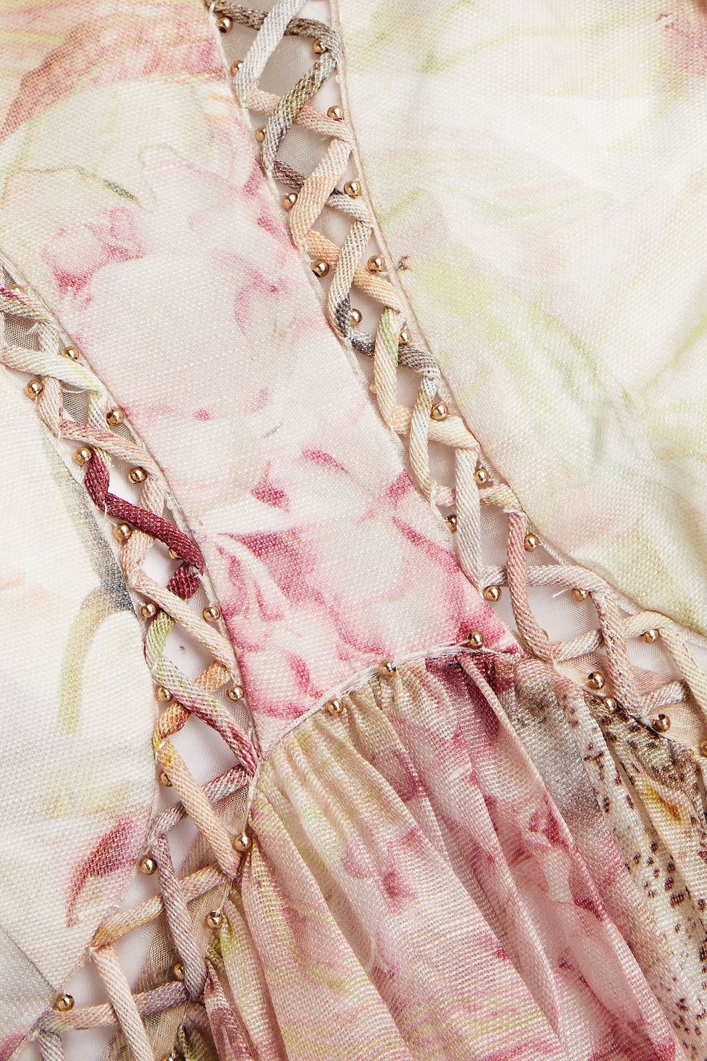 ZIMMERMANN Embellished ruffled floral-print linen and silk-blend mini dress