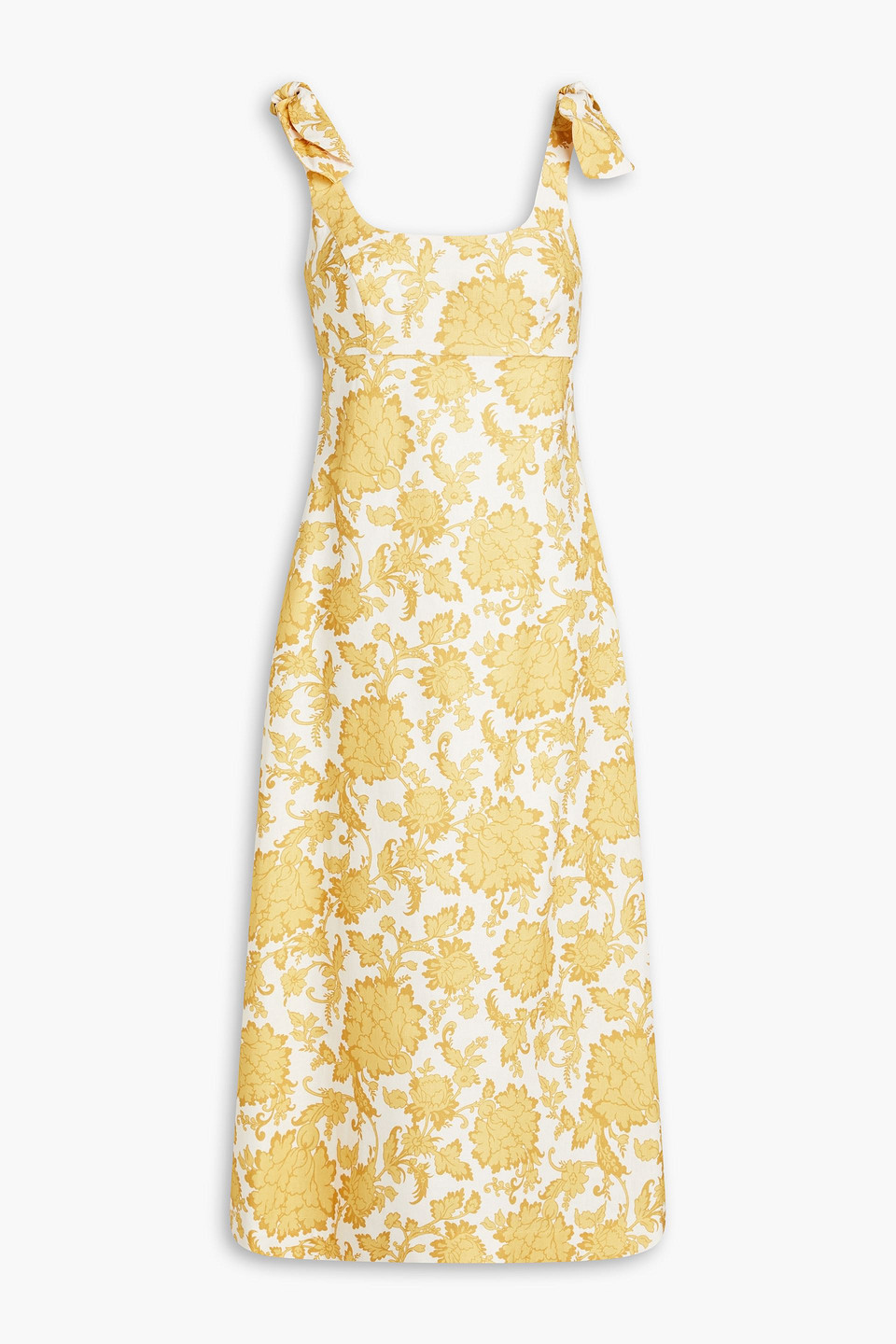 Zimmermann Cutout Floral-print Linen-canvas Midi Dress In Mustard