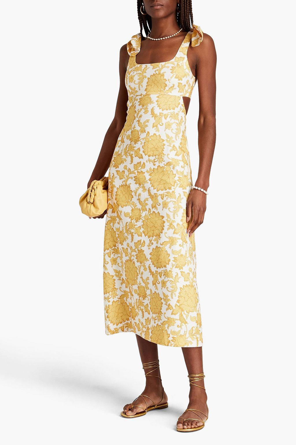 ZIMMERMANN Cutout floral-print linen-canvas midi dress