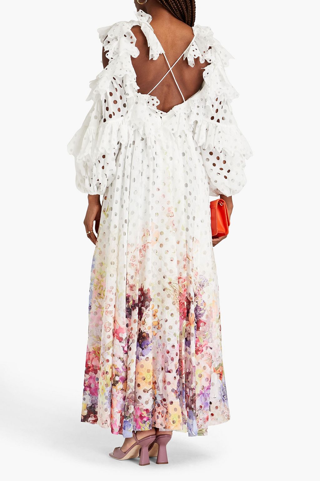 ZIMMERMANN ガーゼ ロングドレス ラッフル付き レーザーカット