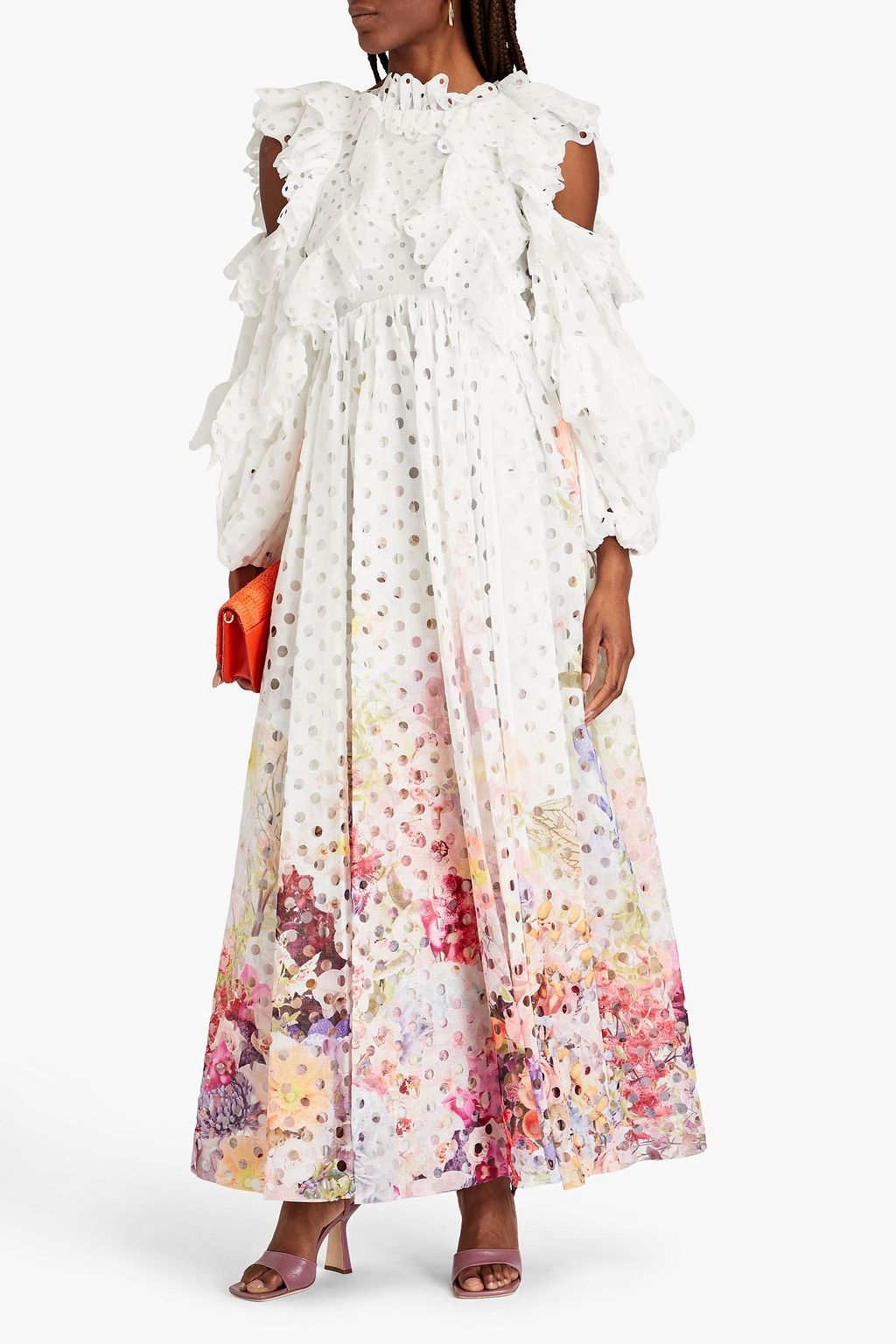 ZIMMERMANN ガーゼ ロングドレス ラッフル付き レーザーカット