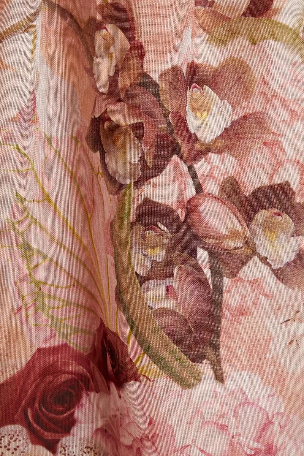 ZIMMERMANN Floral-print silk and linen-blend gauze, point d'esprit and lace maxi dress