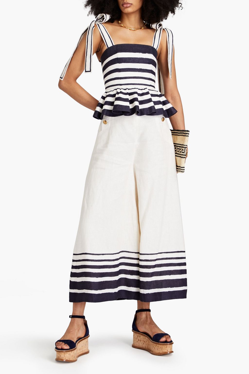 ZIMMERMANN Striped linen peplum top