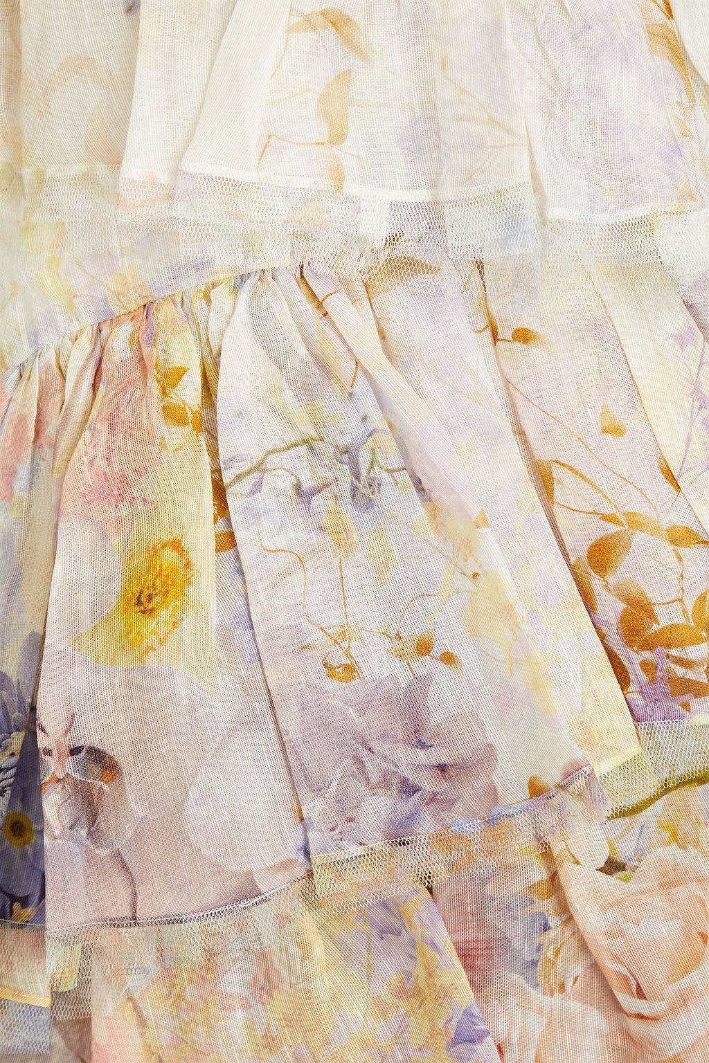 ZIMMERMANN Gestuftes Minikleid aus Gaze aus einer Seiden-Leinenmischung mit floralem Print