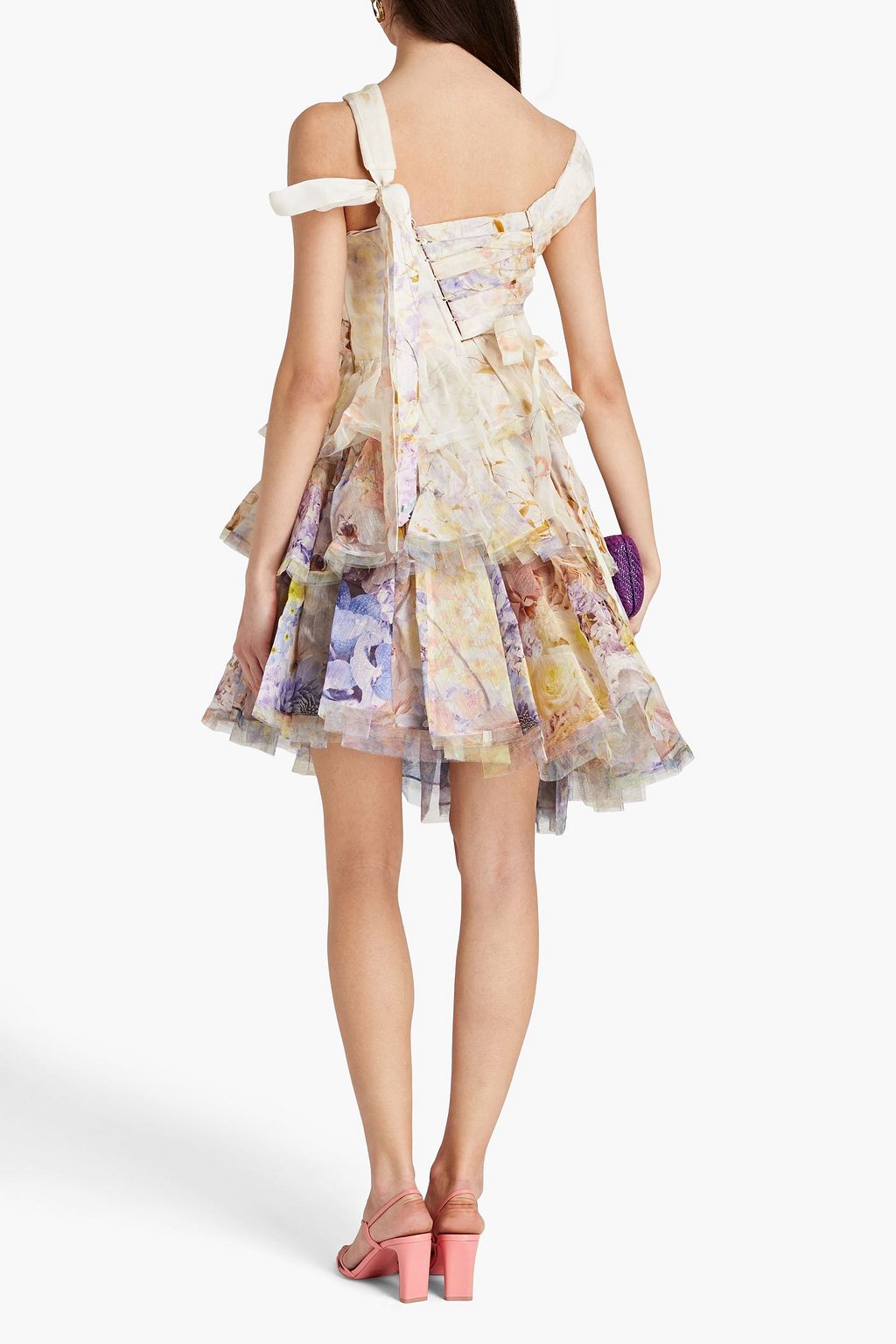 ZIMMERMANN Gestuftes Minikleid aus Gaze aus einer Seiden-Leinenmischung mit floralem Print