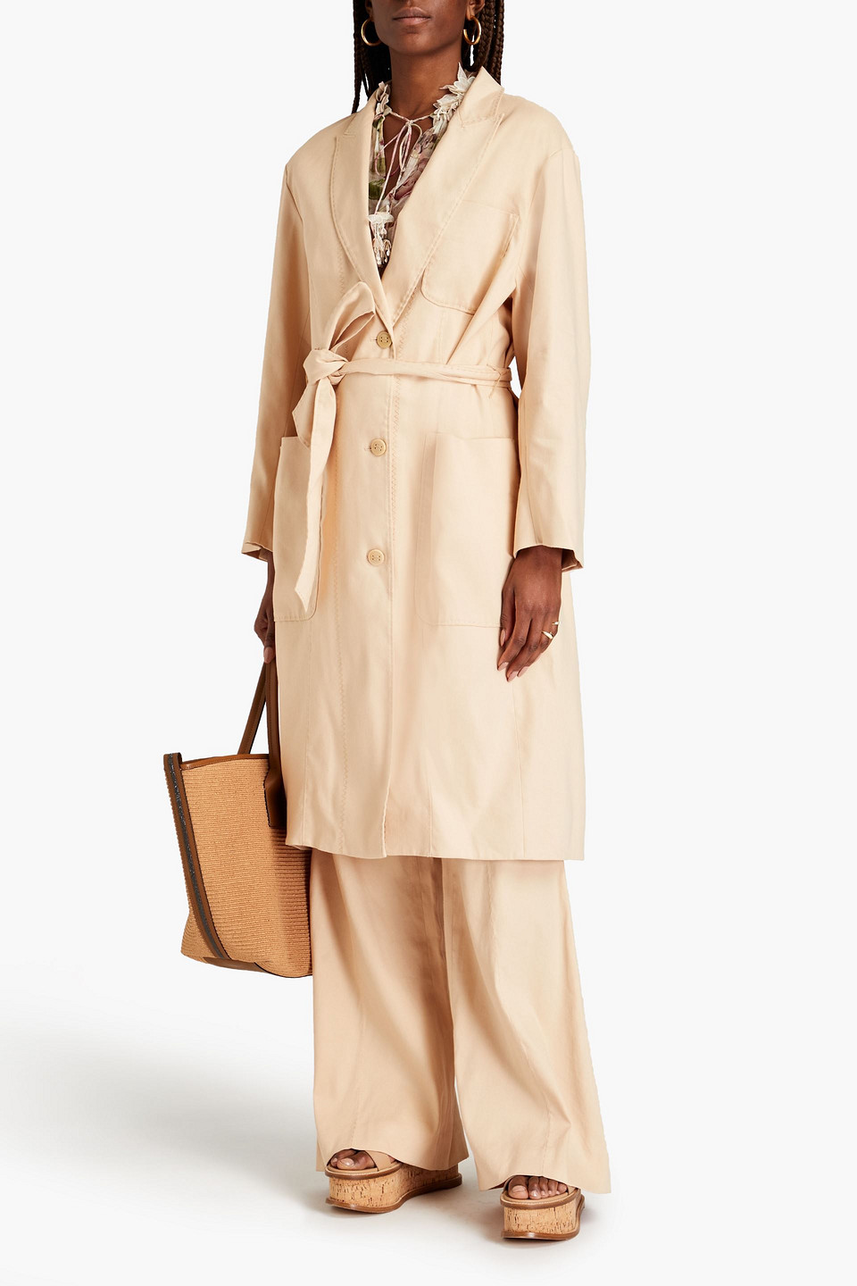 Shop Zimmermann Belted Linen-blend Twill Coat In Beige