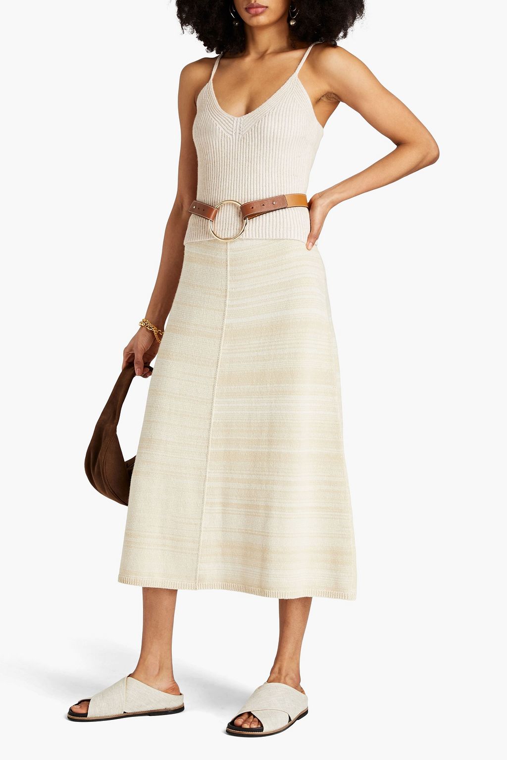 JOSEPH Marled jacquard-knit cotton-blend midi skirt