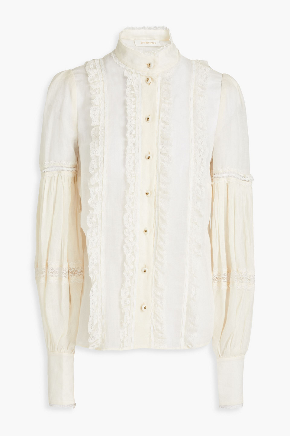 Zimmermann Rhythmic Lace-trimmed Ramie Blouse In Ecru