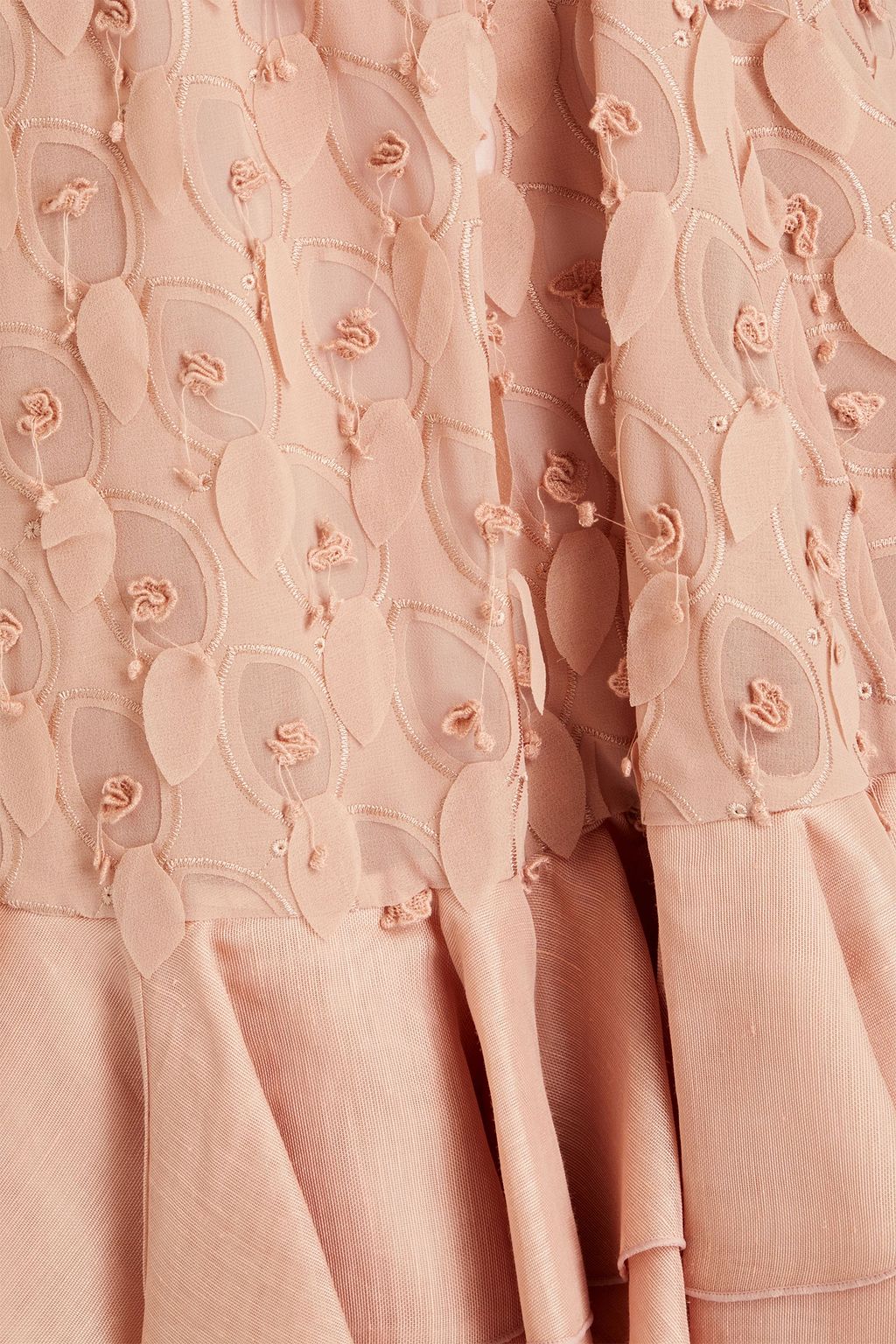 ZIMMERMANN فستان قصير من قماش رقيق بتصميم مكشكش مزين بزخارف على شكل زهور