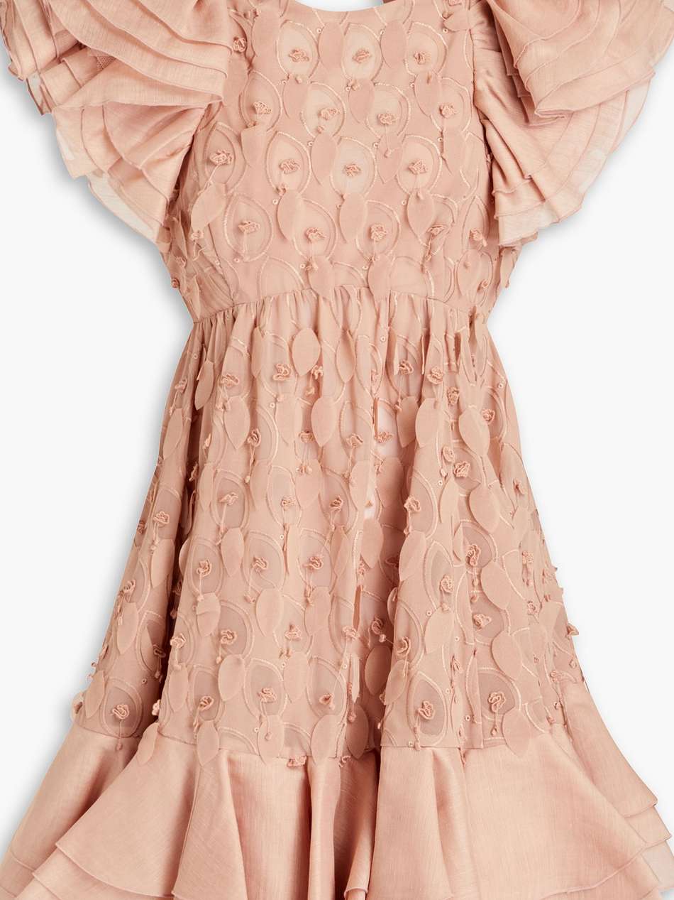 floral-appliquéd ruffled gauze mini dress
