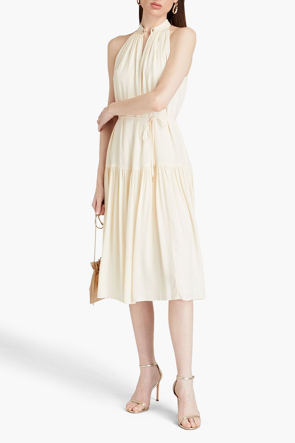 ZIMMERMANN Belted embellished crepe de chine midi dress
