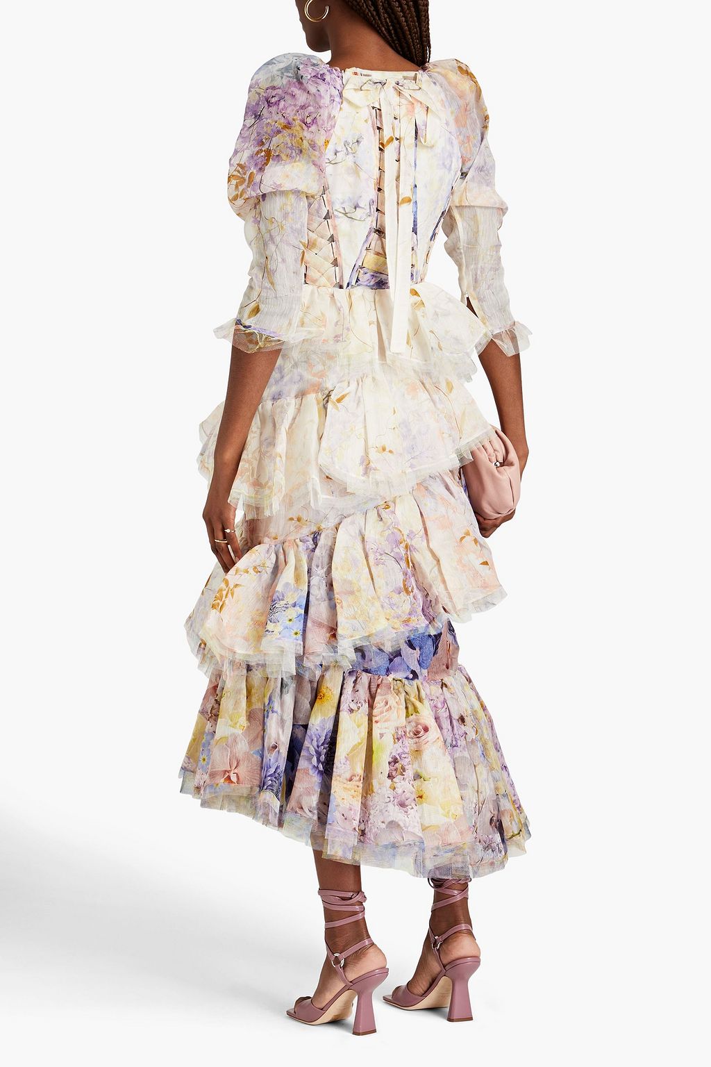 ZIMMERMANN Tiered floral-print silk and linen-blend midi dress