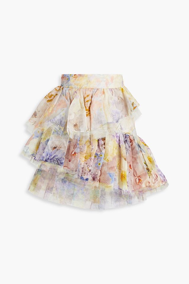 Ruffled floral-print silk and linen-blend gauze mini skirt