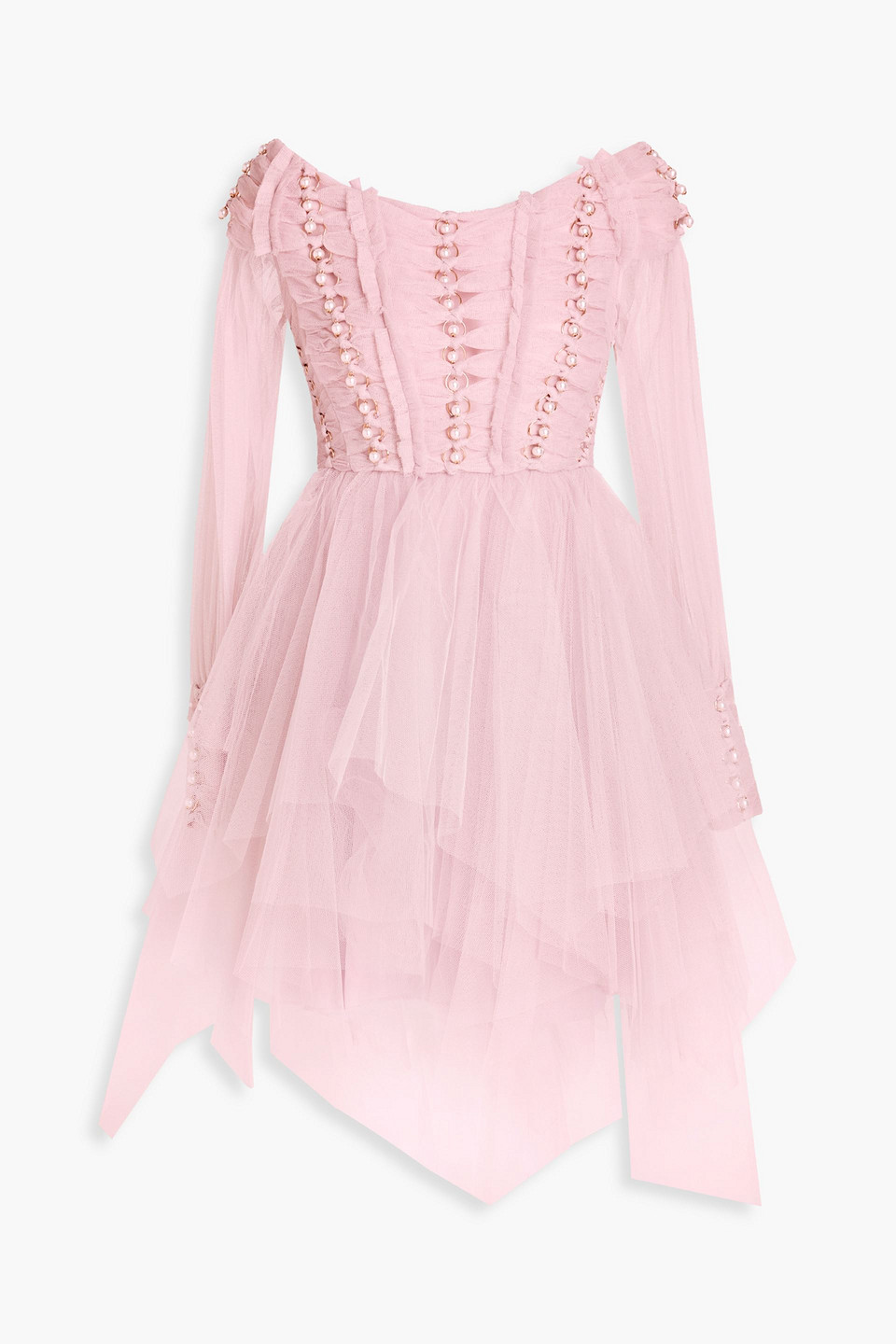 Zimmermann Rhythmic Off The Shoulder Long Sleeve Tulle Minidress In Lilac