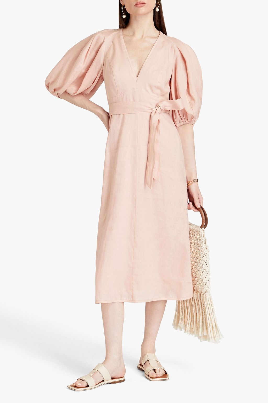 ZIMMERMANN Belted linen midi dress