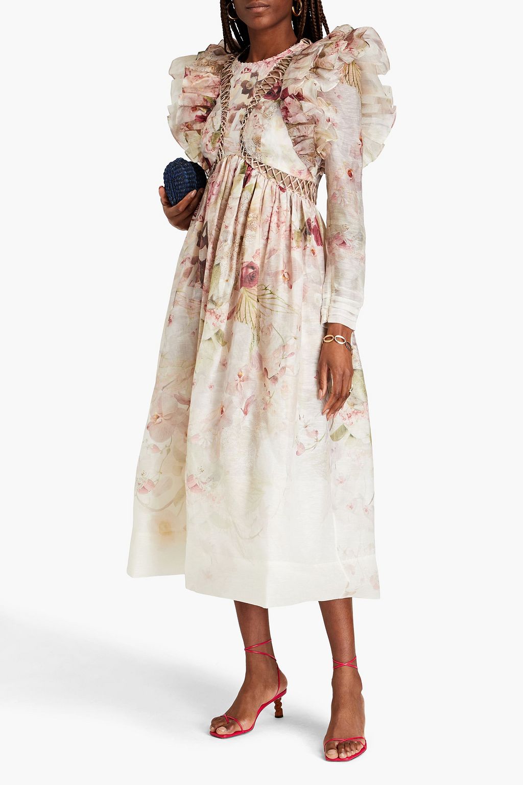 ZIMMERMANN Ruffled floral-print linen and silk-blend midi dress
