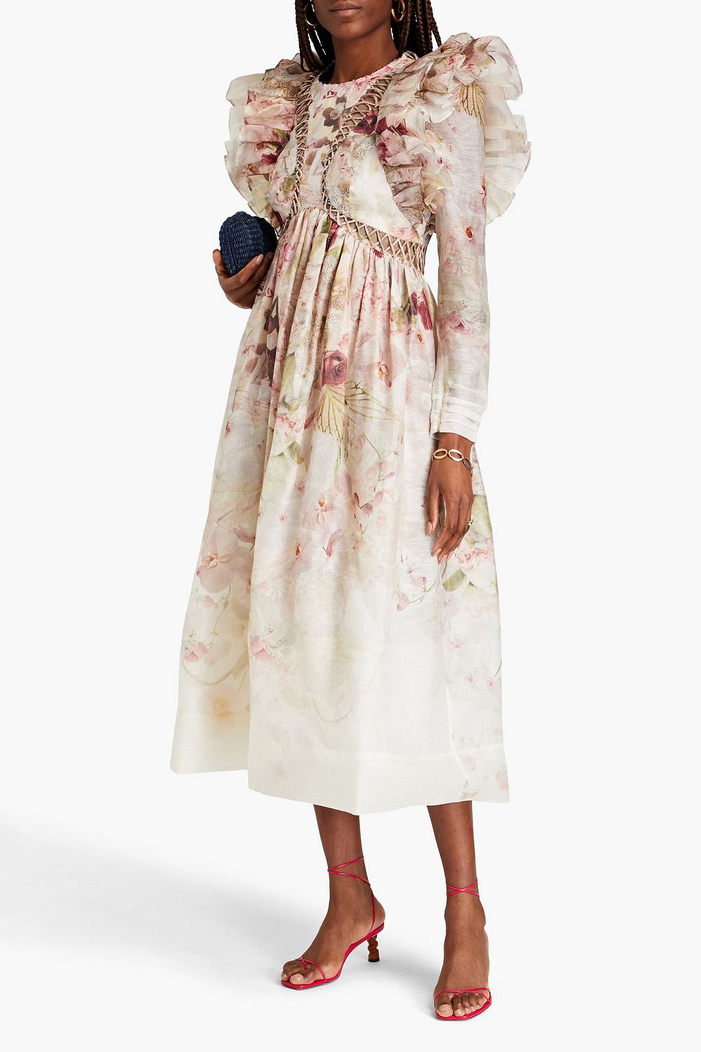 ZIMMERMANN Ruffled floral-print linen and silk-blend midi dress | THE ...