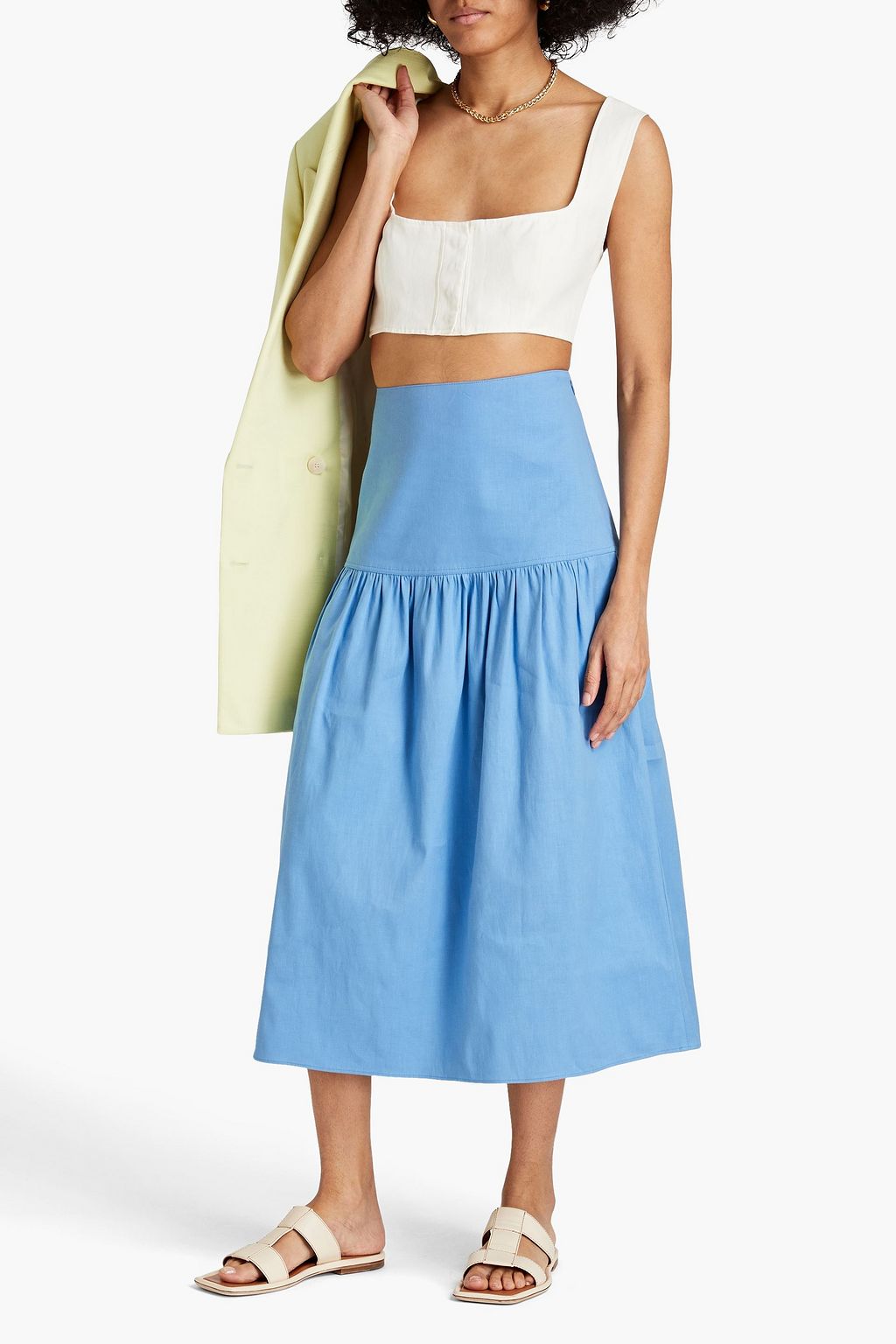 JOSEPH Samira gathered linen-blend twill midi skirt