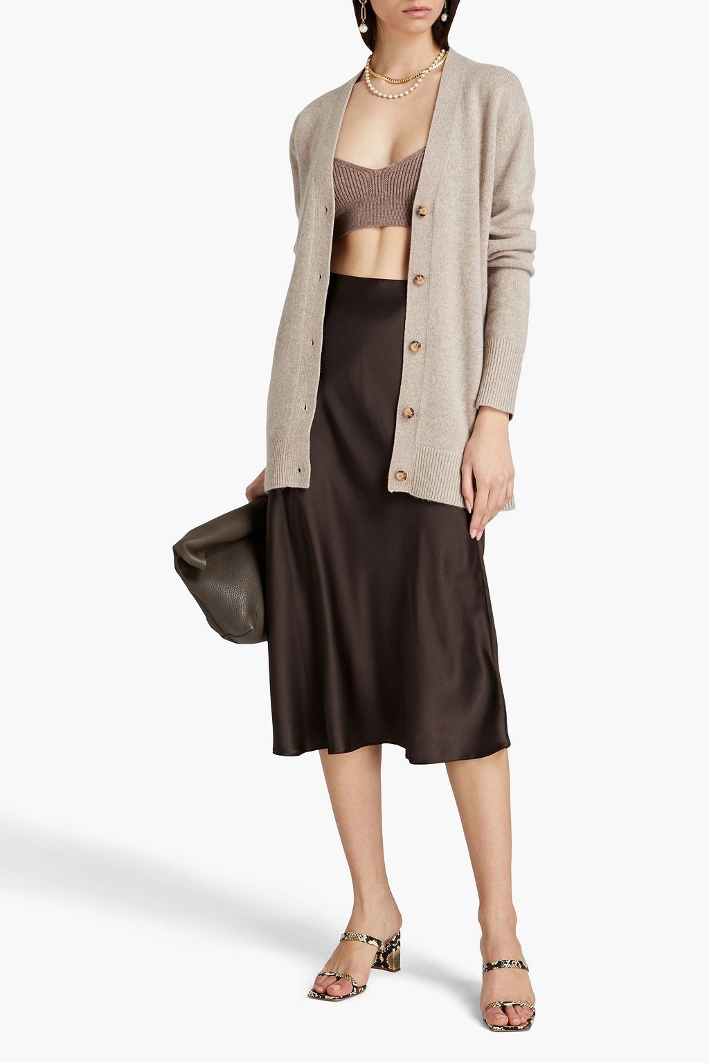 JOSEPH Belted mélange cashmere cardigan