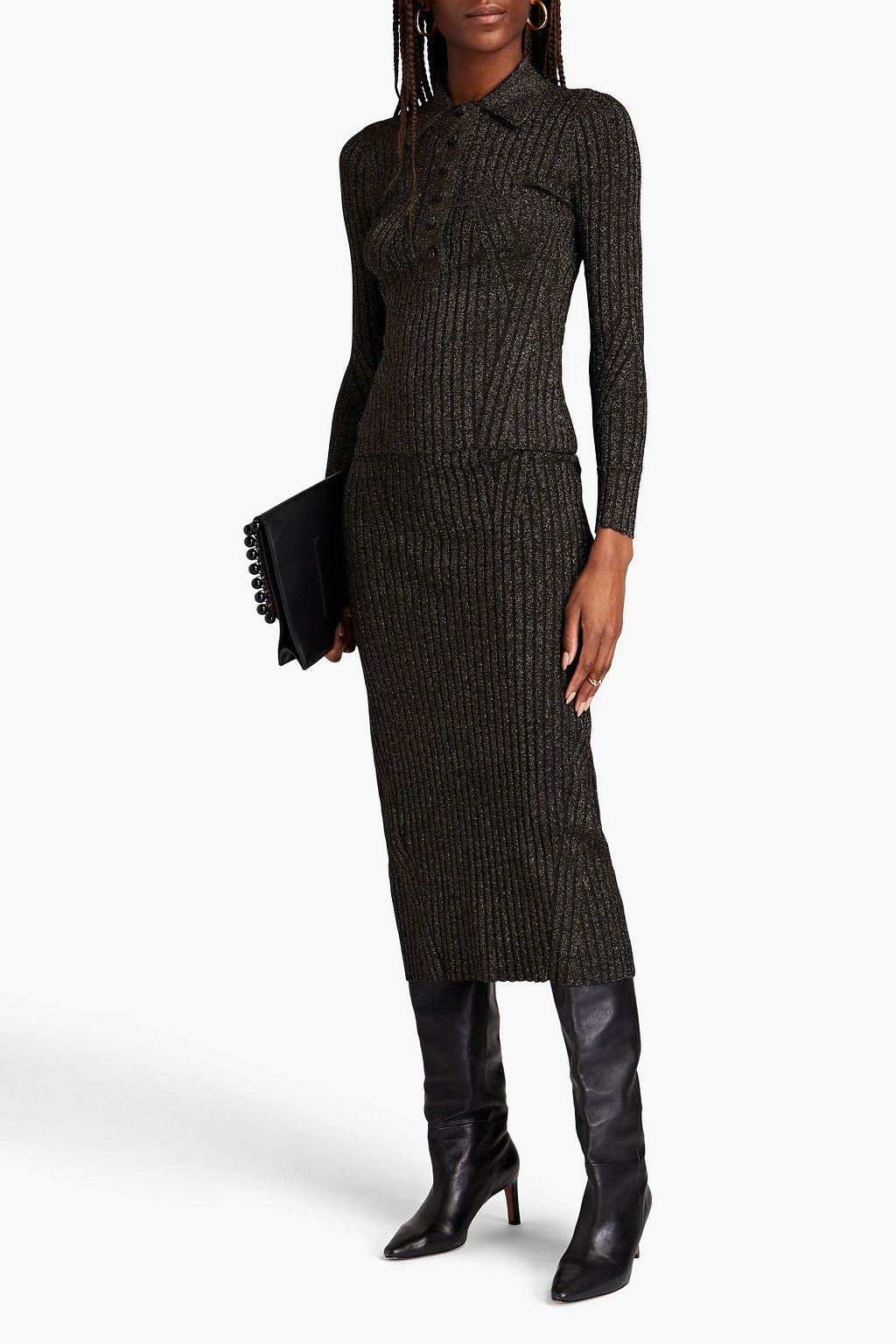 ZIMMERMANN Pullover aus Rippstrick in Metallic-Optik mit Polokragen