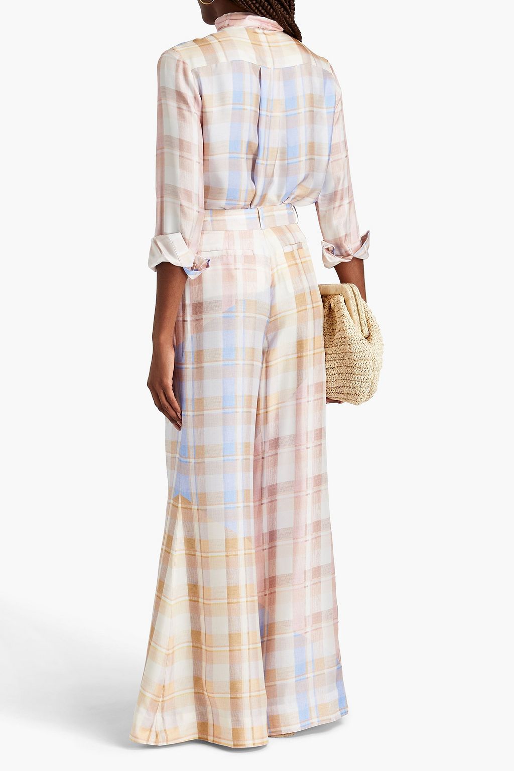 ZIMMERMANN Pleated checked silk-twill wide-leg pants