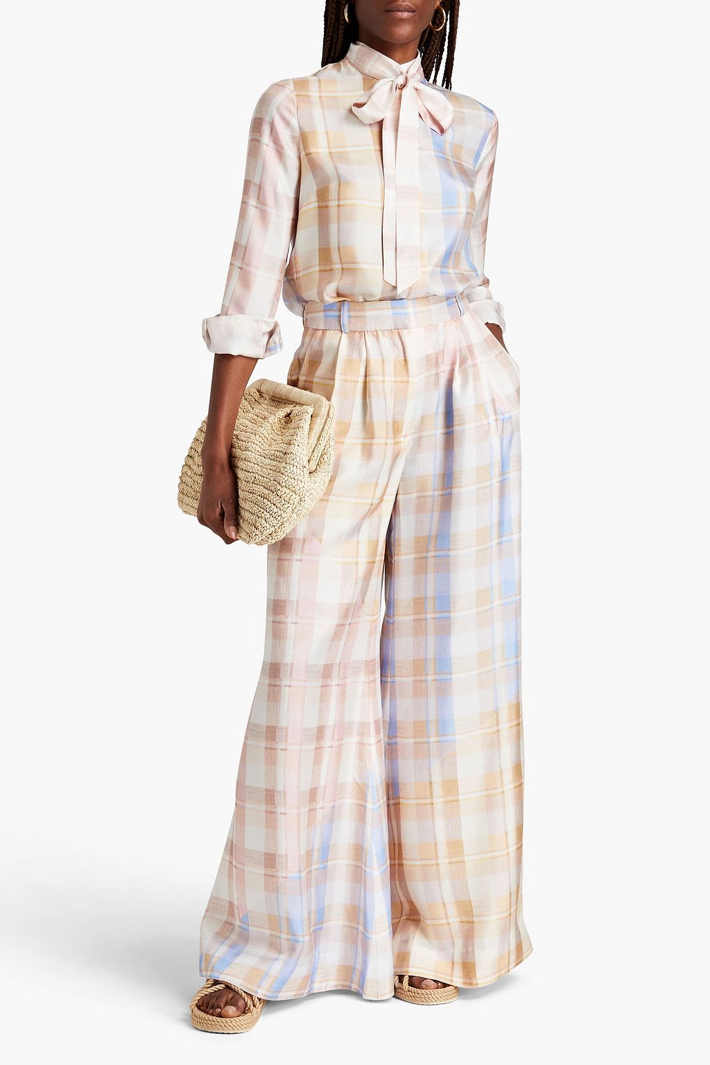 ZIMMERMANN Pleated checked silk-twill wide-leg pants