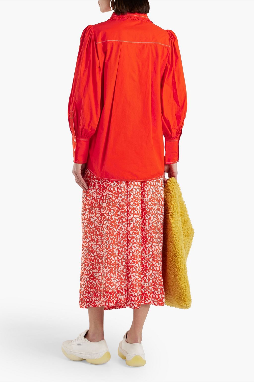 GANNI Ruffle-trimmed cotton-poplin shirt