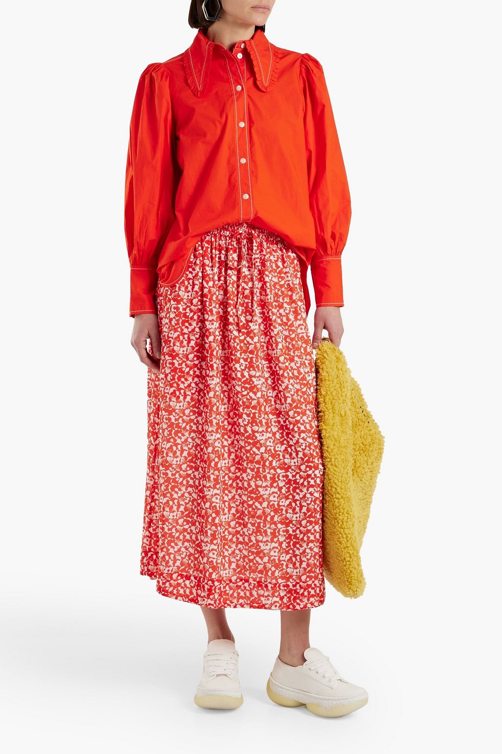 GANNI Ruffle-trimmed cotton-poplin shirt