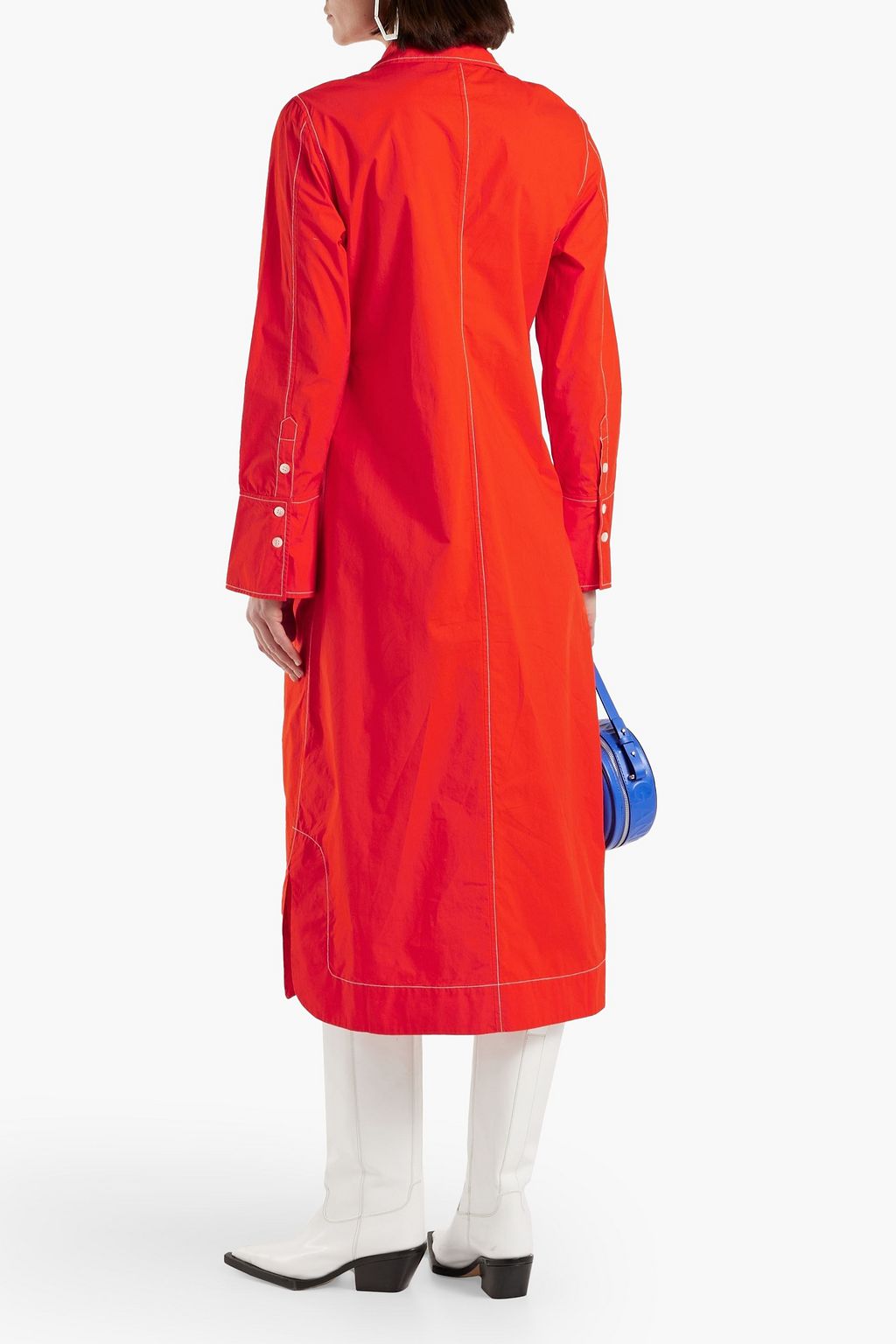 GANNI Ruched cotton-poplin midi shirt dress