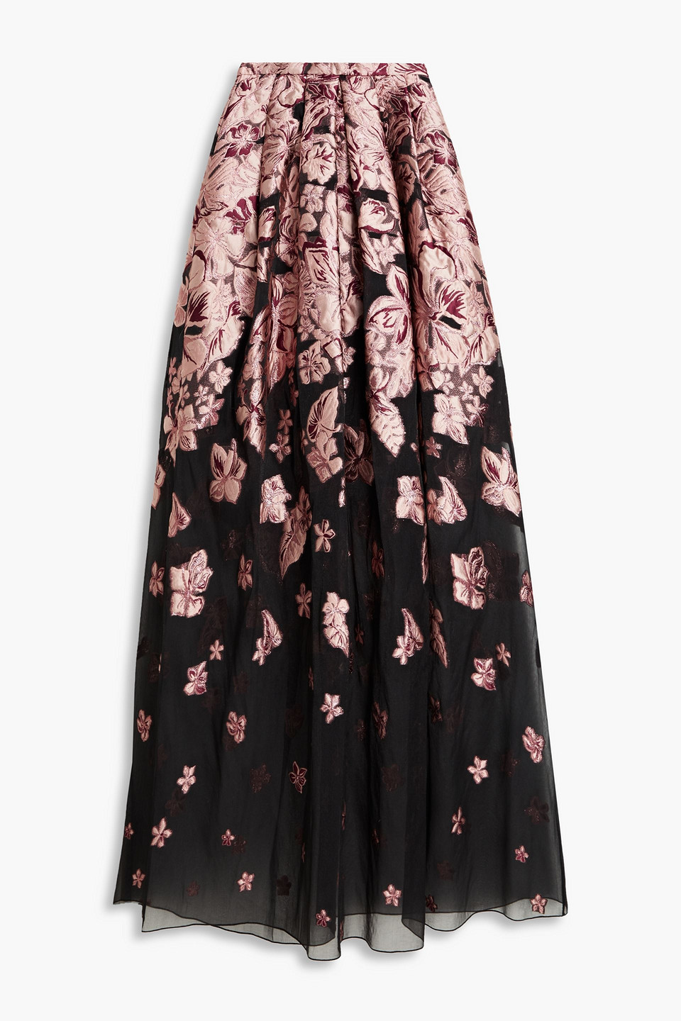 Zuhair Murad Pleated Metallic Fil Coupé Organza Maxi Skirt In Pink