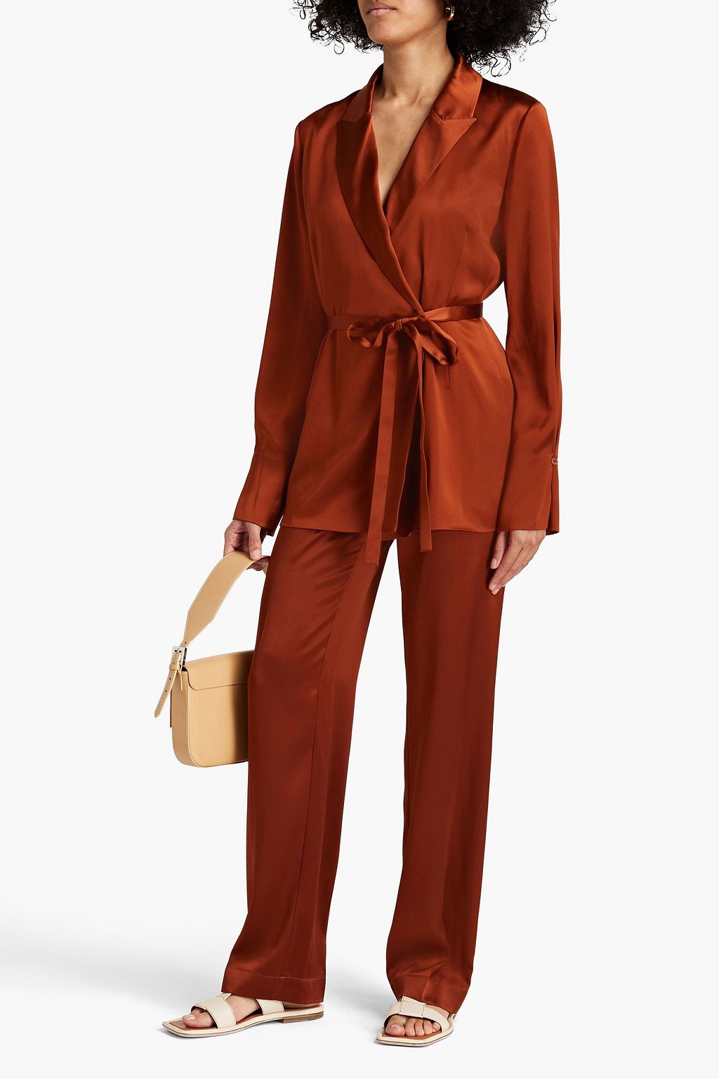 JOSEPH Jetta double-breasted belted silk-satin jacket