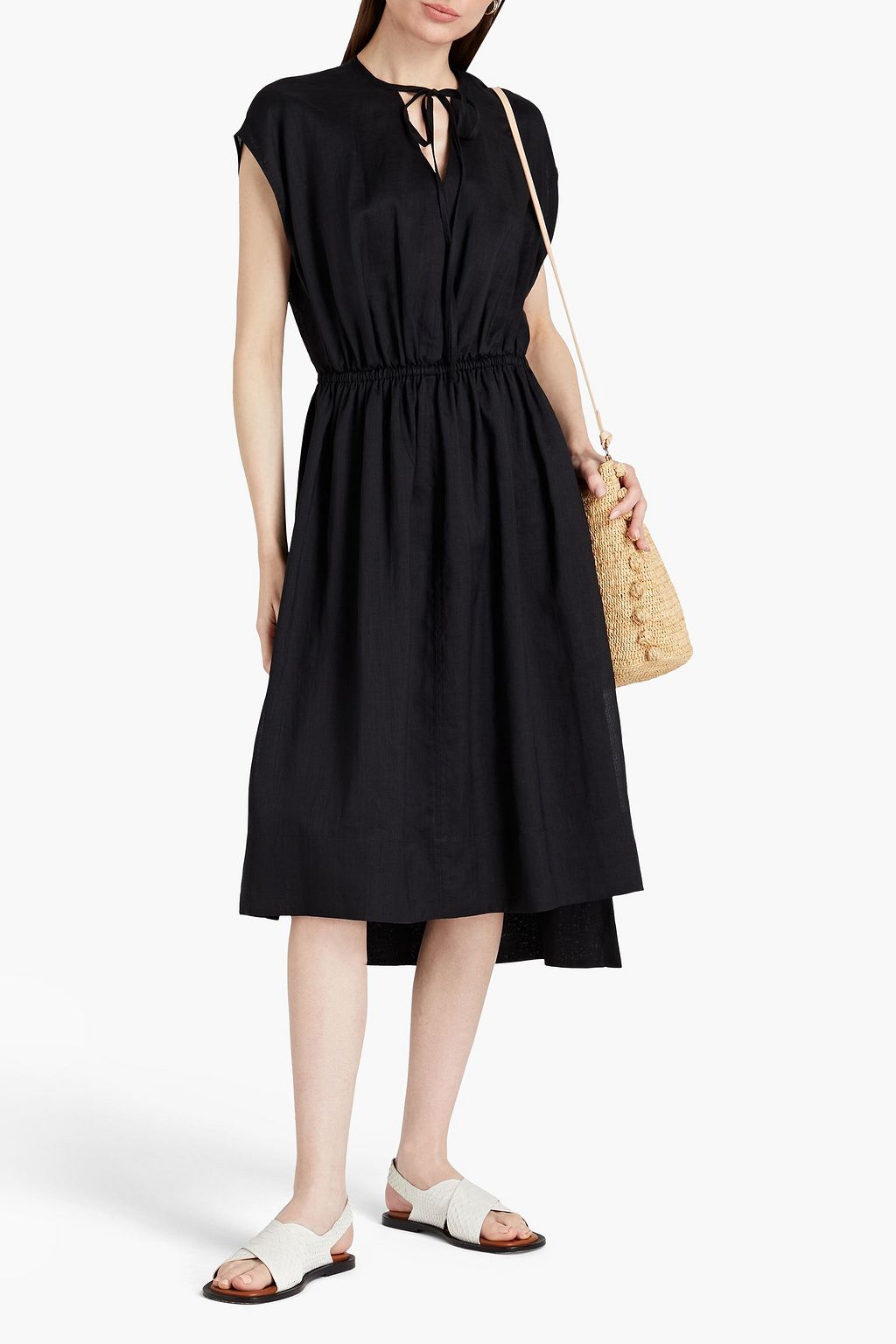 JOSEPH Delcie gathered ramie-voile midi dress