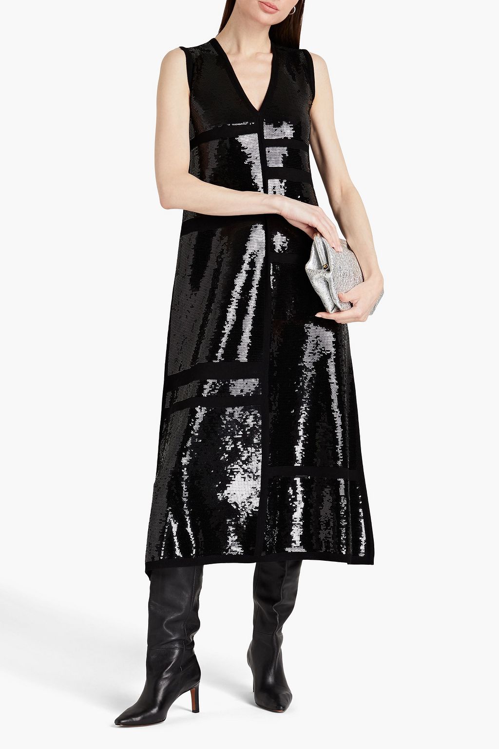 JOSEPH Sequin-embellished wool-blend midi dress
