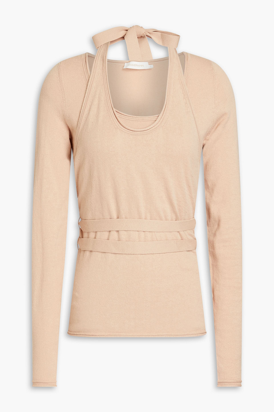 Zimmermann Dancer Layered Cotton-blend Halterneck Top In Beige