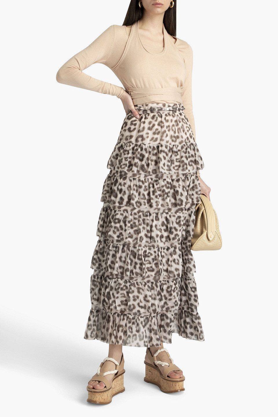 Zimmermann Dancer Layered Cotton-blend Halterneck Top In Beige