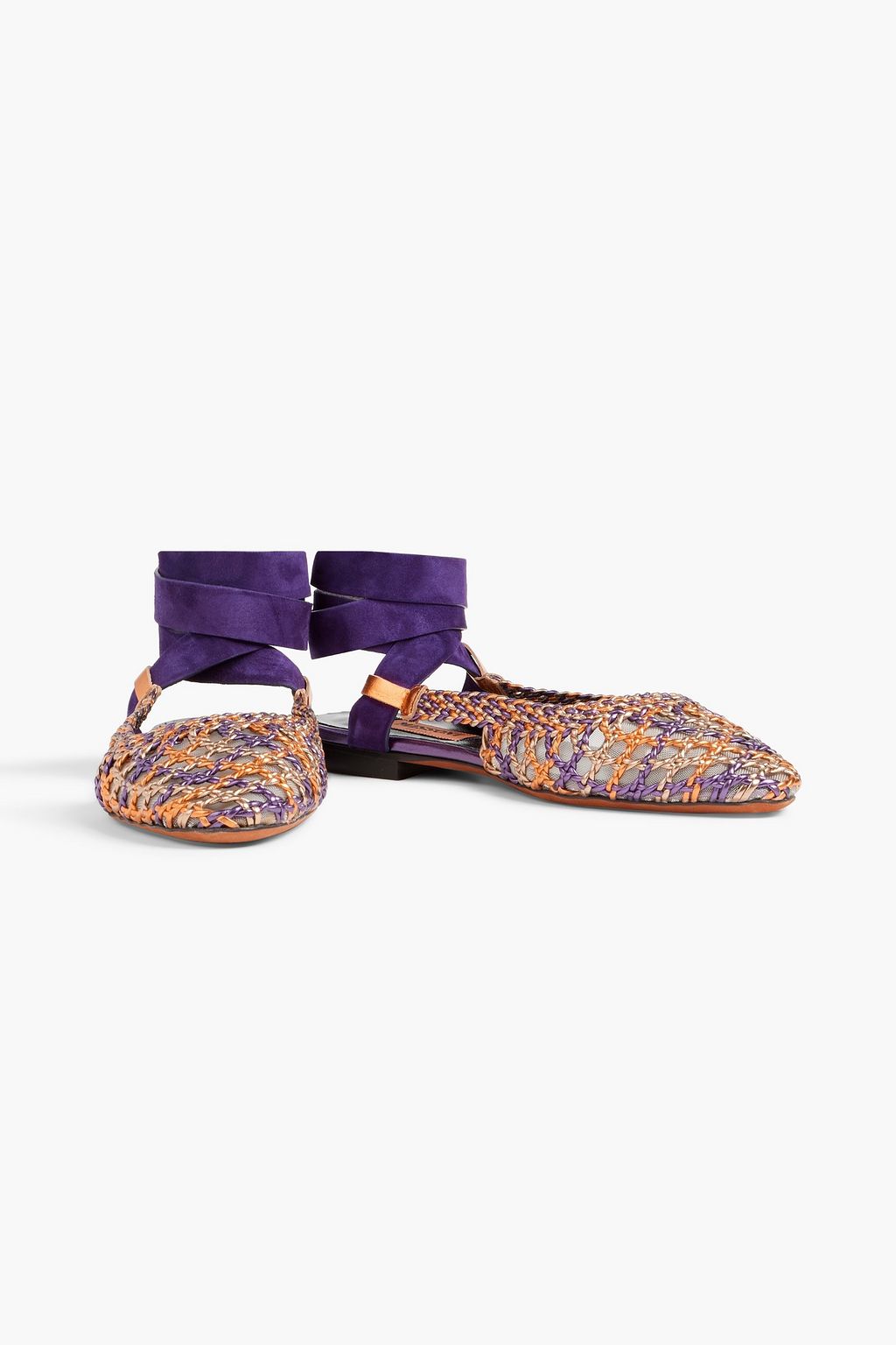MISSONI Woven metallic leather and mesh ballet flats