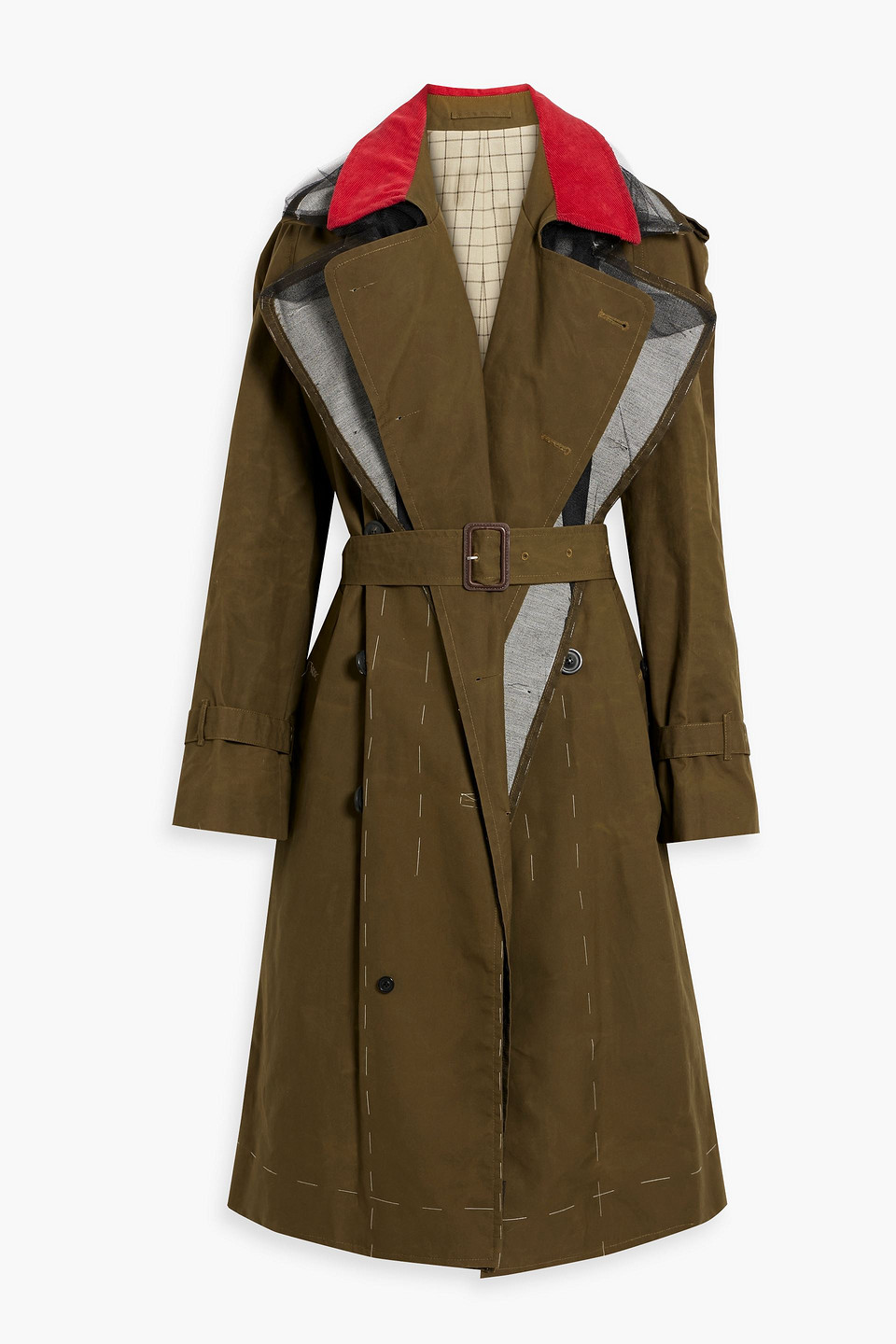 maison margiela - tulle-paneled cotton-gabardine trench coat - green - it 44