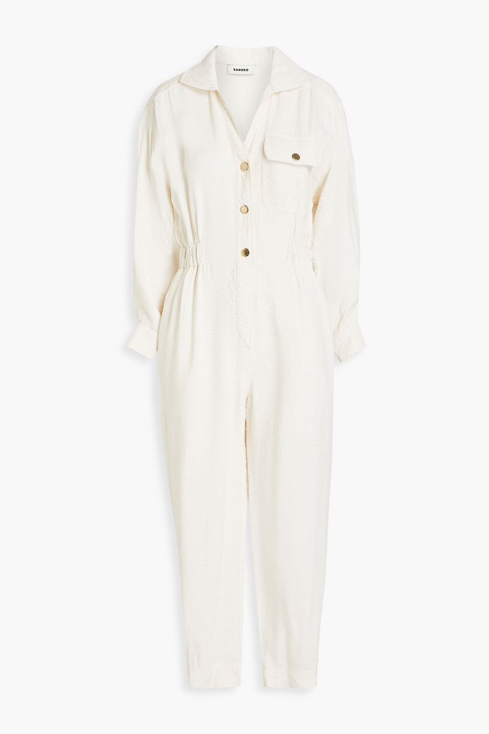 Sandro Sidonie Cropped Hammered-crepe Jumpsuit In Neutral