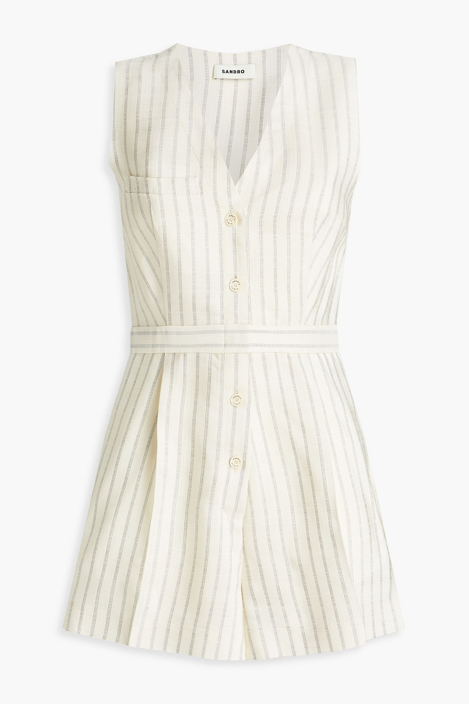 Sandro Noelie Pleated Striped Woven Playsuit In White