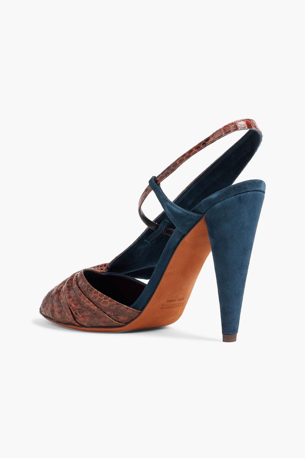 MISSONI Snake-effect leather and suede slingback sandals
