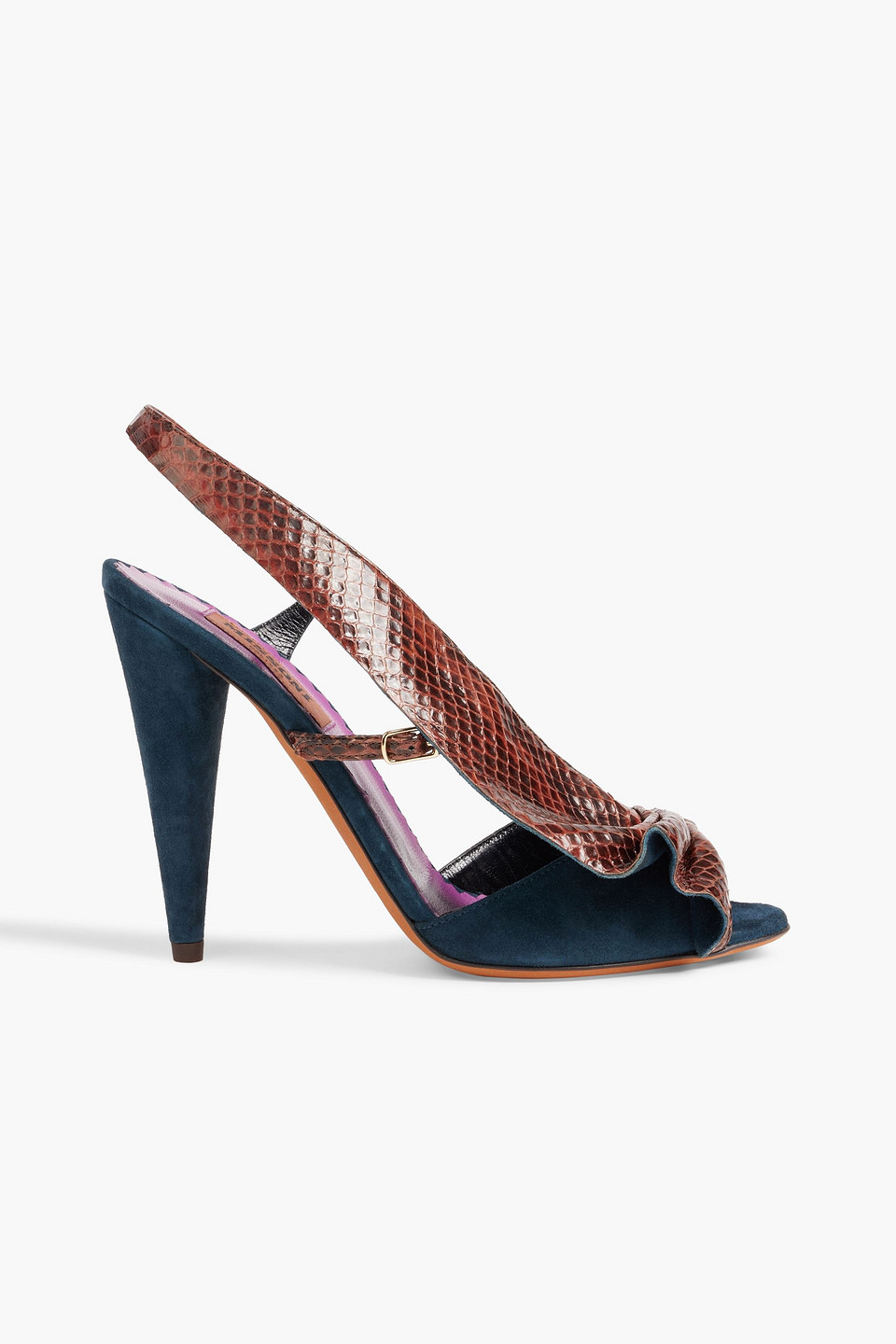 Shop Missoni Snake-effect Leather And Suede Slingback Sandals In Brown